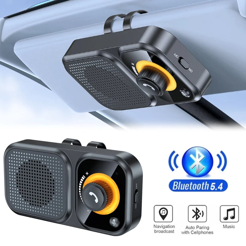 Bluetooth 5.4 Speaker Handsfree Car Kit Sun Visor Clip Wireless Audio Receiver Speakerphone Loud Music Player with Ambient Light