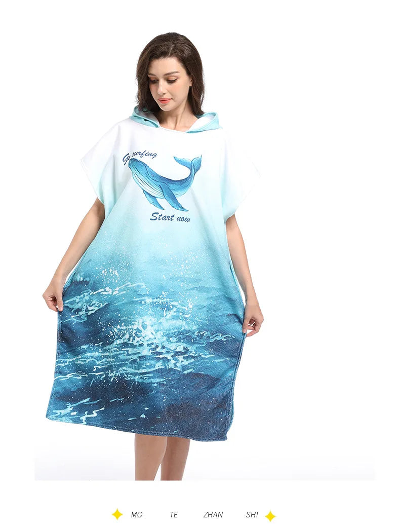 Microfiber Hooded Towel Men Women for Swimming Beach Travel Quick Dry Changing Robe Cape Bath Towel Bathrobe Surf Poncho