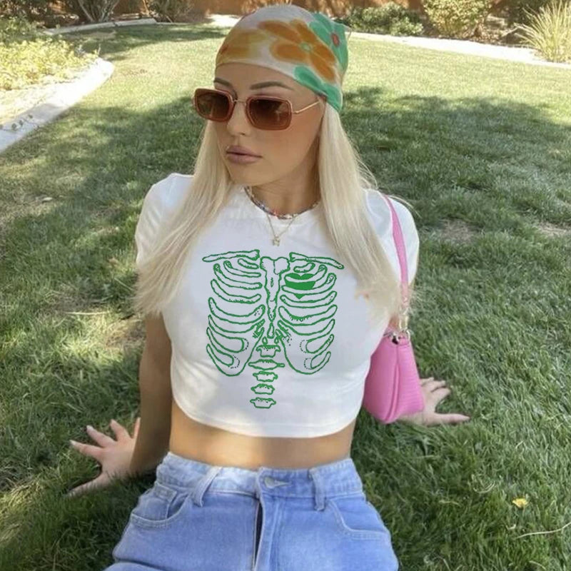 Y2k Crop Top Tshirt Streetwear Vintage Goth Graphic T Shirt Women Short Sleeve T-shirt Clothes Vintage Tops Harajuku Tshirt