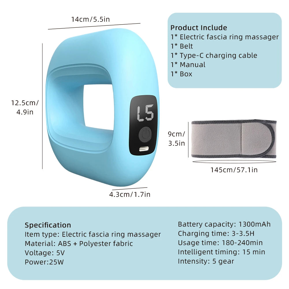 Electric Full-Body Fascia Ring Massager With Belt Multifunctional Exercise Vibration Fitness Massager  Deep Tissue Massage