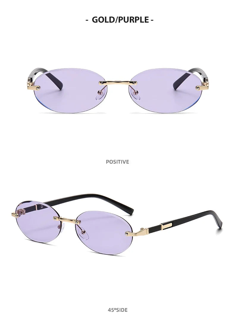 Personalized Oval Frame Sunglasses Women Men Retro Metal High-end Sun Glasses Luxuy Frameless Trimming Traveling UV400 Eyewear