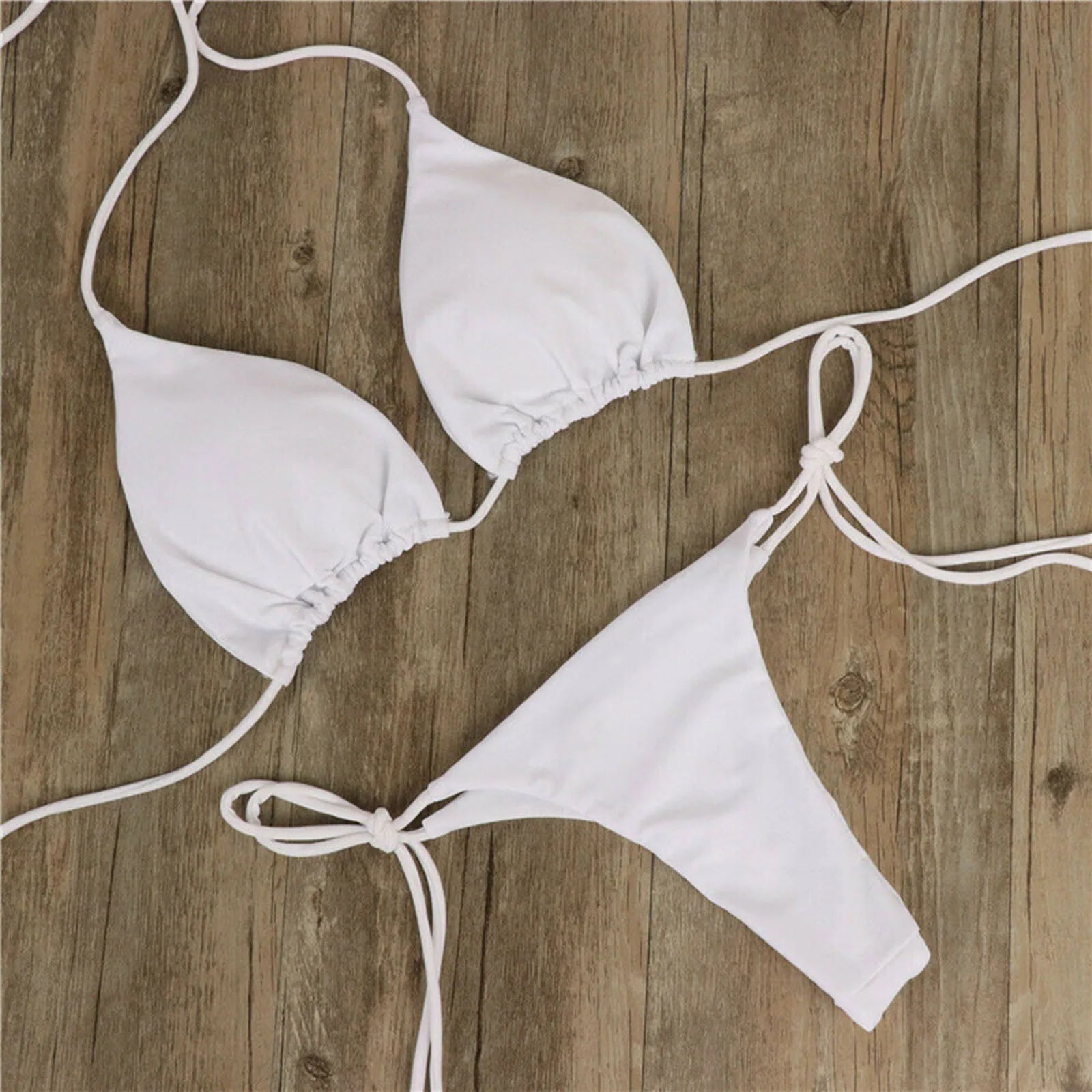 Sexy Women Bikini Lingerie Set Side Tie Swimsuit T--back Low Rise Thong Bandage Style Brazilian Swimwear Soft Solid Underwear