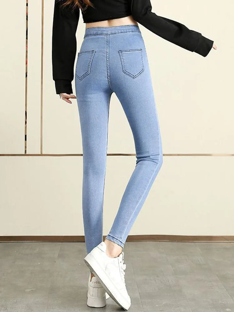 Skinny High Waist Stretch Pencil Jeans Women Casual Vintage Slim Denim Pants Korean Fashion Streetwear Ankle Length Vaqueros New
