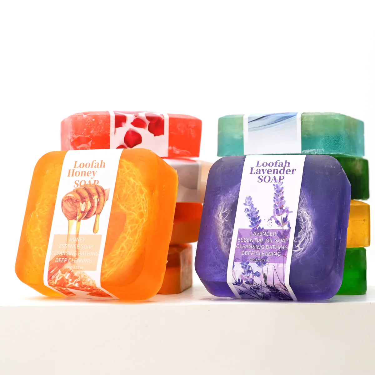 S+100g lavender luffa essential oil handmade soap, citric acid deep cleansing lotion, bath soap, whitening luffa soap