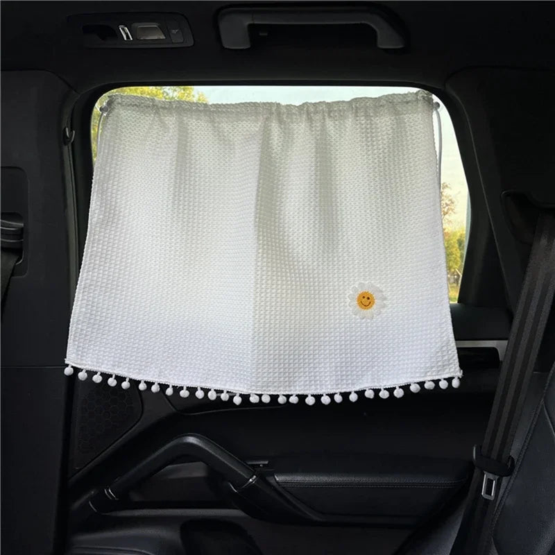 Universal Suction Cup Curtain Flower Car Window Sunshade Cover Cartoon Side Window Sunshade Uv Protection For Kid Baby Children