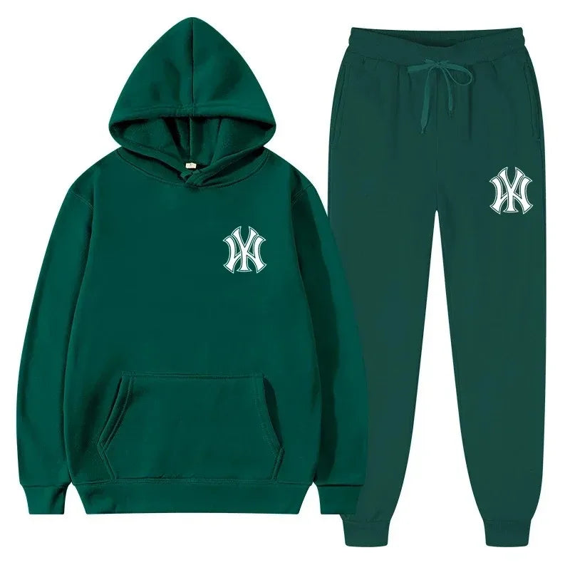Men's running and fitness fashion casual sportswear set for autumn and winter hooded sweatshirt  jogging pants two-piece set