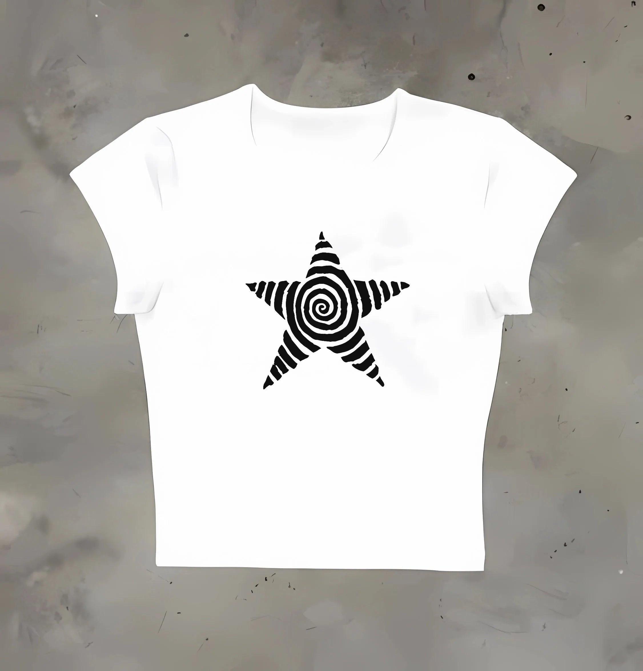 Y2k Crop Top Emo Girl Aesthetic Gothic Punk Streetwear Women Casual 90s Retro Grunge Star Pattern Printed Short Sleeved T-shirt