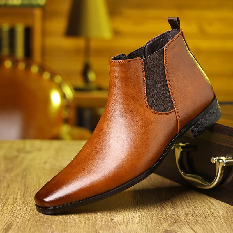 Men's Chelsea Boots Genuine Leather 2025 Autumn Winter Trend Thick-soled Men Ankle Boots All-match Marton Boots Men