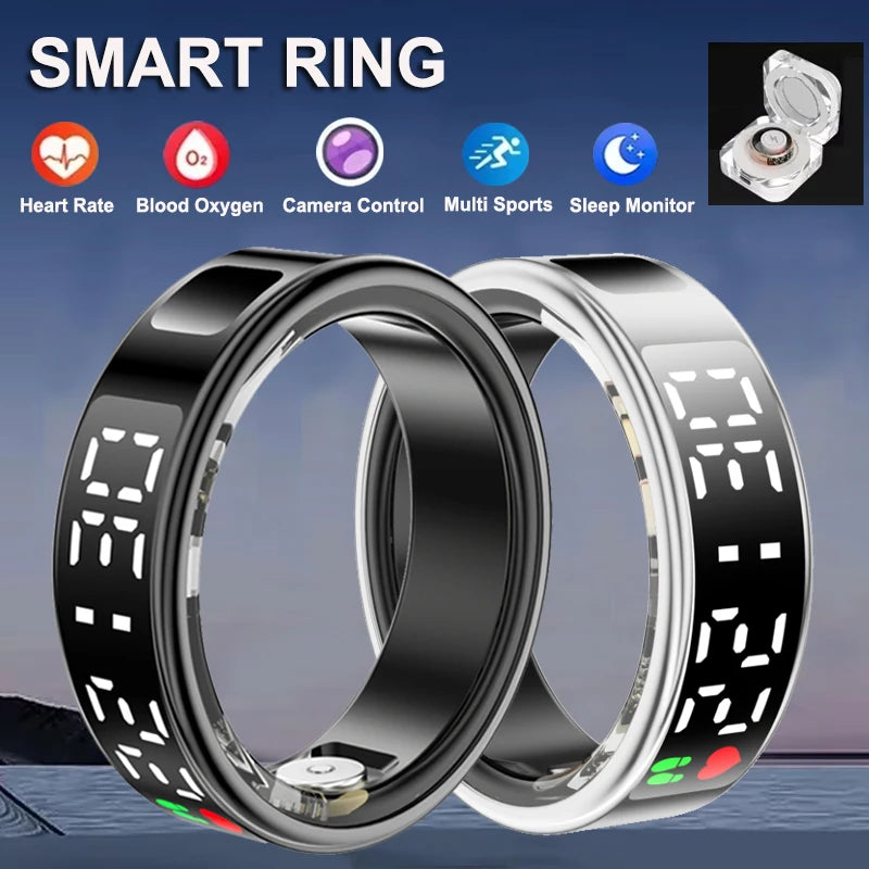 Smart Ring Heart Rate Blood Oxygen Health and Sleep Monitor 5ATM Waterproof Multi-sport Modes Fitness Ring for Android iOS