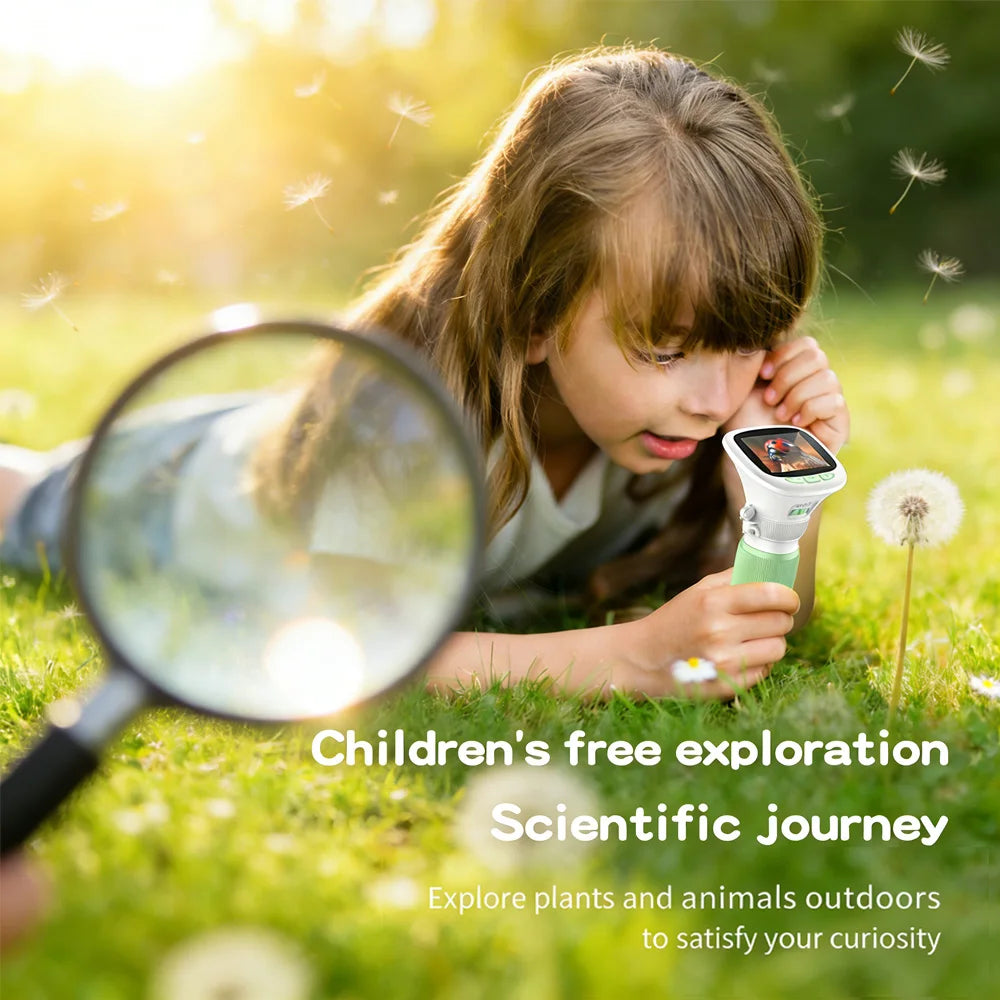 Kids Handheld Microscope (Ages 6-12) | 2.4" IPS HD Screen, 200X/1000X Magnification, Photo/Video Recording