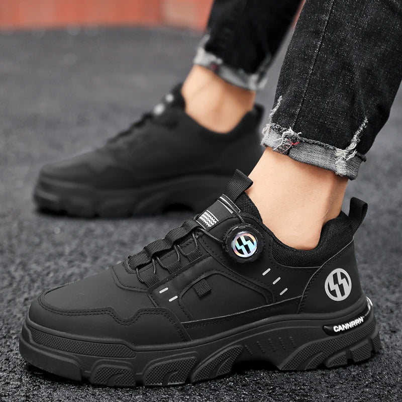 Men's boots autumn and winter new rotating shoelaces fashion casual boots youth outdoor boots anti slip soft sole workwear boots
