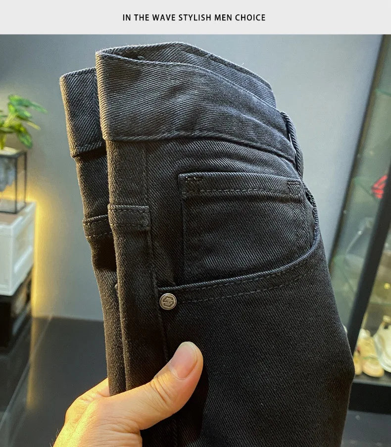 Men's Black Jeans Slim-Fitting Small Straight 2024 New Fall Men's Clothing High-End Denim Casual Long Skinny Pants
