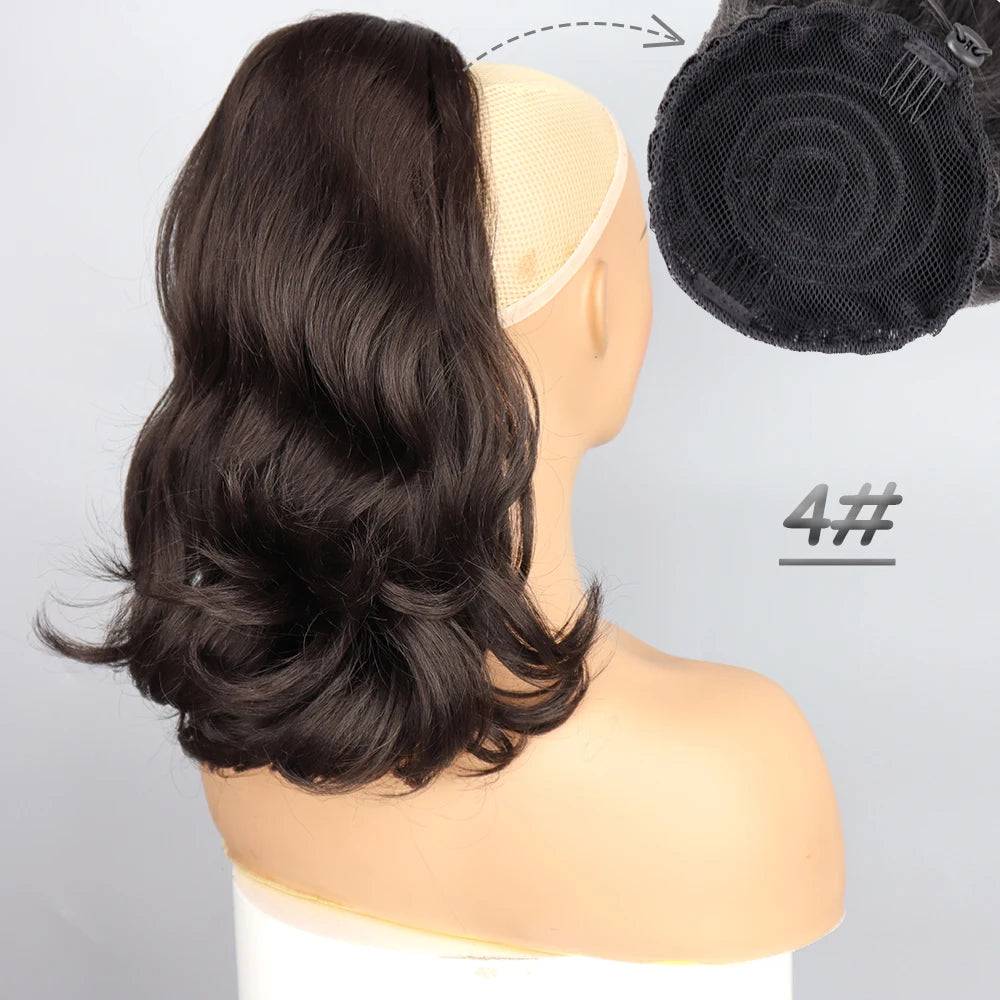NICESY Synthetic Tail Warping 18" Kinky Drawstring Curly Ponytail Hairpiece With 2 Clips Hair Extension Black For Women