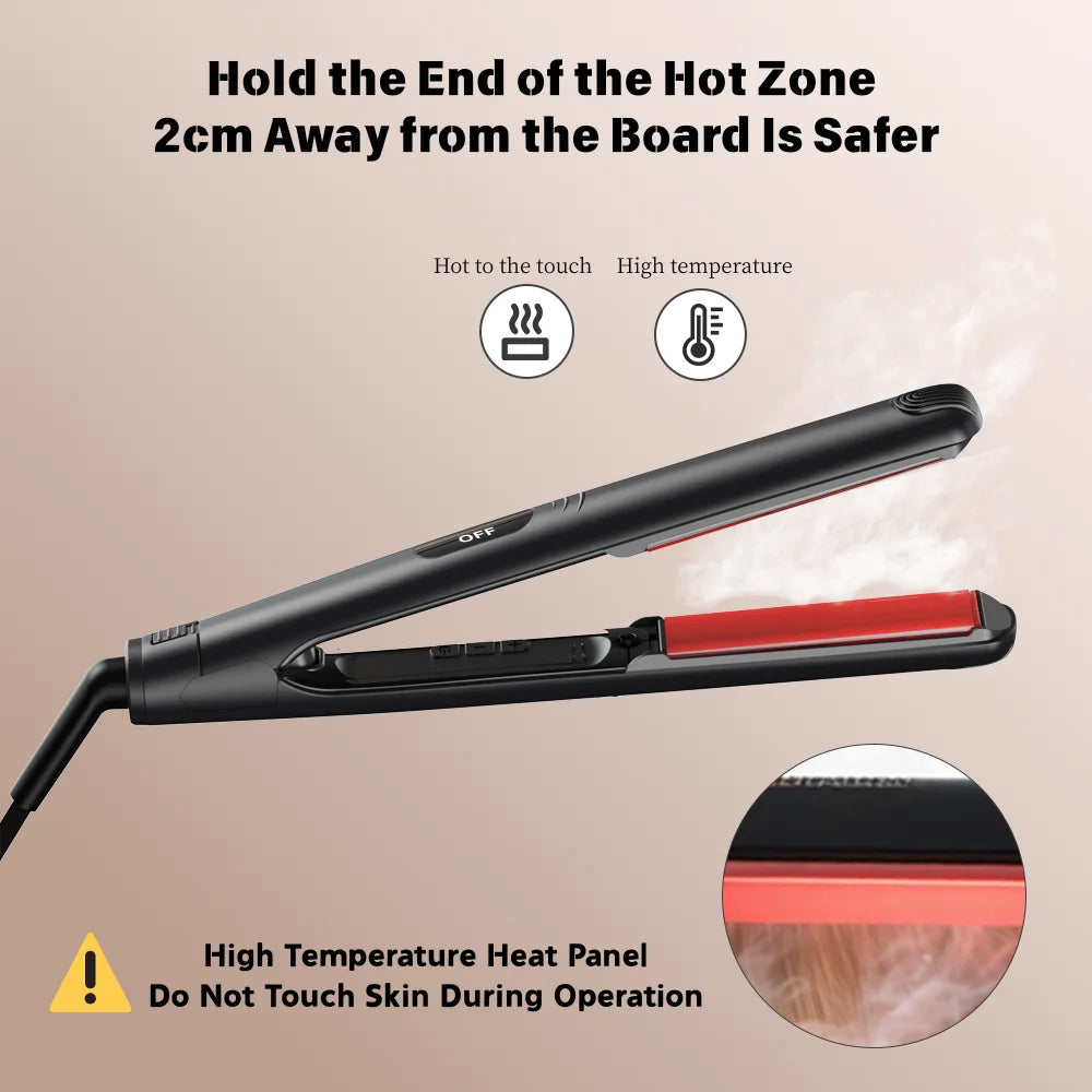 Black Flat Iron Hair Straightener 2-in-1, US Plug for Straightening & Curling, Fast Heat, Compact Portable Hair