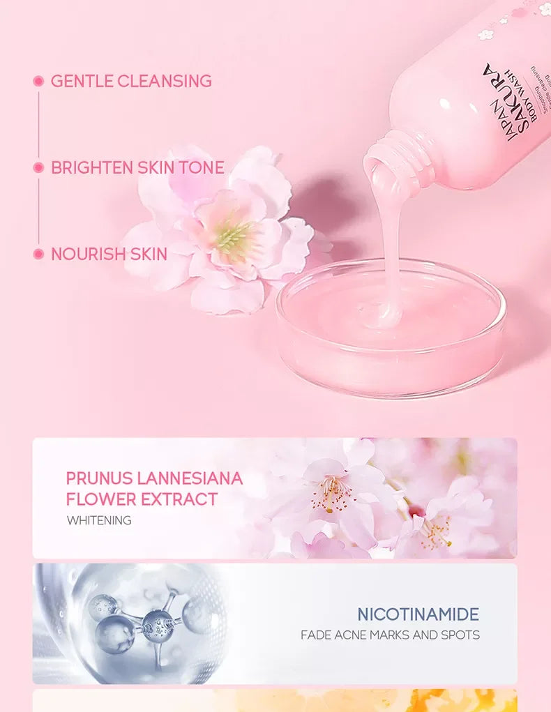 LAIKOU Sakura Shower Gel Long Moisturizing Smooth Long Lasting Fragrance Gentle Foam Body Cleansing Bath Product 100ml