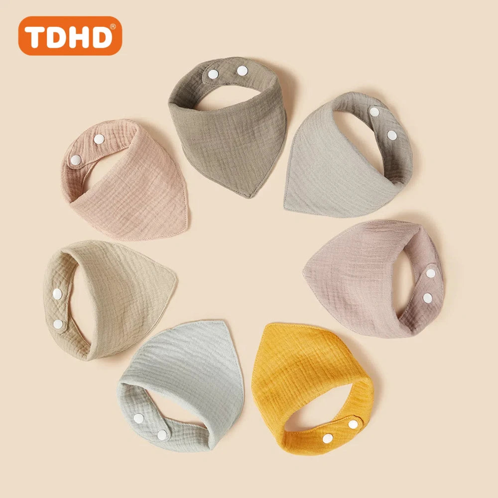 7pcs TDHD Baby Bibs Soft, Absorbent Drool & Eating Bibs with Button Closure, Mixed Colors, Ideal for Infants & Toddlers, | Solid