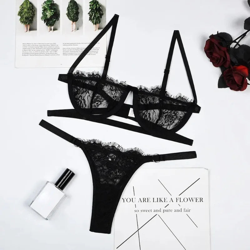 Women's Sheer Lace Bra & Brief Set — Fairy Embroidery Collection