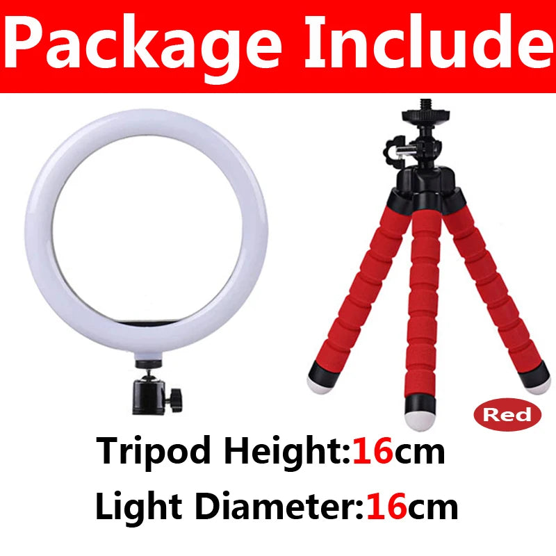 Video Light 26cm Selfie LED Ring Light Dimmable Round Ring Fill Lamp With Stand Tripods Rim Of Light For Tiktok Makeup Ringlight