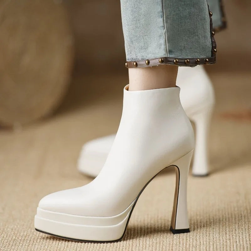2026 New Ultra-high Heel Stretch Boots for Women Autumn Winter New Style Pointed-toe Thick-soled Waterproof Platform Ankle Boots