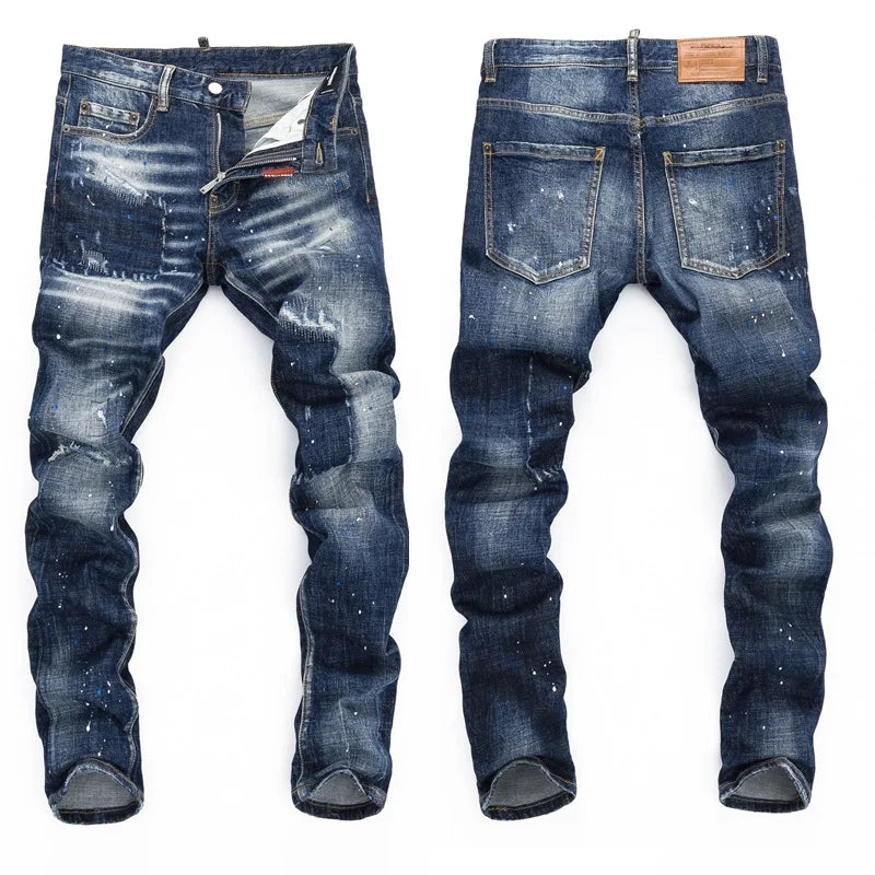 European  Fashion Brand Men Italy Jeans Pants Design Cool Top Jeans Men Slim Jeans Denim Trousers Blue Hole Pants Jeans for Men