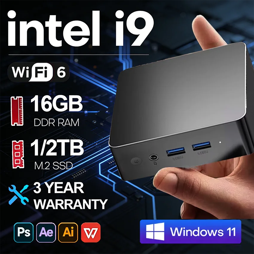 NEW Intel Core i9-8950HK Portable Mini PC Computer Windows 11 16GB 1/2TB SSD Gaming Computer WiFi 6 USB office Mini Desktop