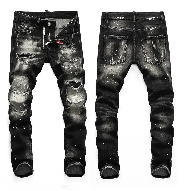European  Fashion Brand Men Italy Jeans Pants Design Cool Top Jeans Men Slim Jeans Denim Trousers Blue Hole Pants Jeans for Men