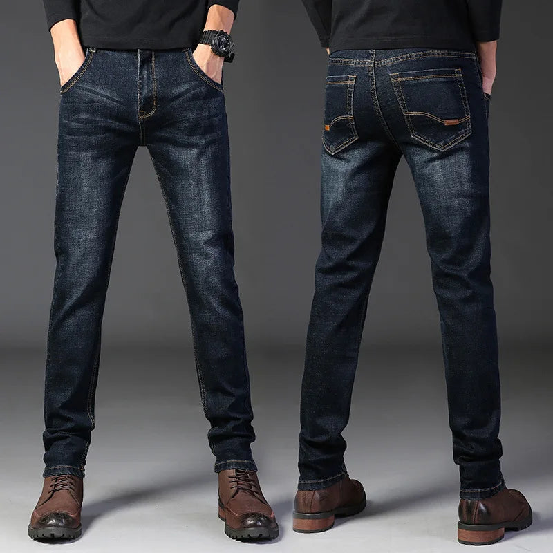 2026 new jeans for casual and versatile work men's slim fit straight leg elastic pants suitable for all seasons
