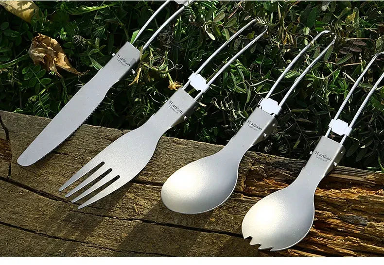 Tiartisan Titanium Foldable Cutlery Portable Outdoor Camping Tableware Hiking Folding Fork Spoon Knife