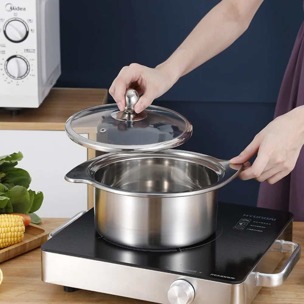 One Person Cooking Boiling Pot Multi Purpose 14/15/16/18cm Stock Pot with Lid Stainless Steel Cookware Hot Pot Restaurant