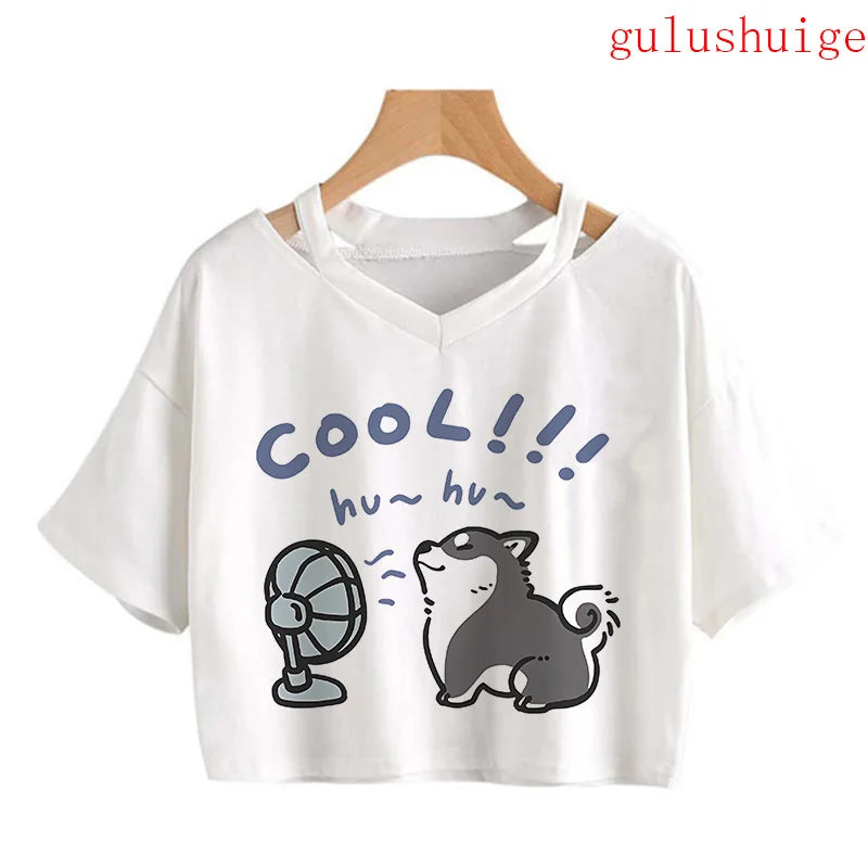 Y2k Crop Top Funny Cute Cat T Shirt Women Shirt Cropped Harajuku Graphic Ulzzang T-shirt 90s Tshirt Top Tee Female Gothic