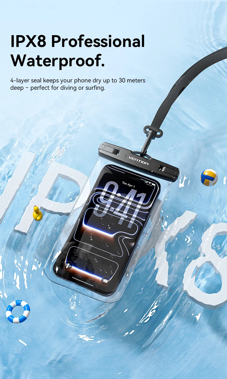 Vention Phone Pouch Bag Waterproof 7.2 inch IPX8 Phone Case Phone Protector Cover for iPhone 17 16 15 Underwater Dry Bag Skiing