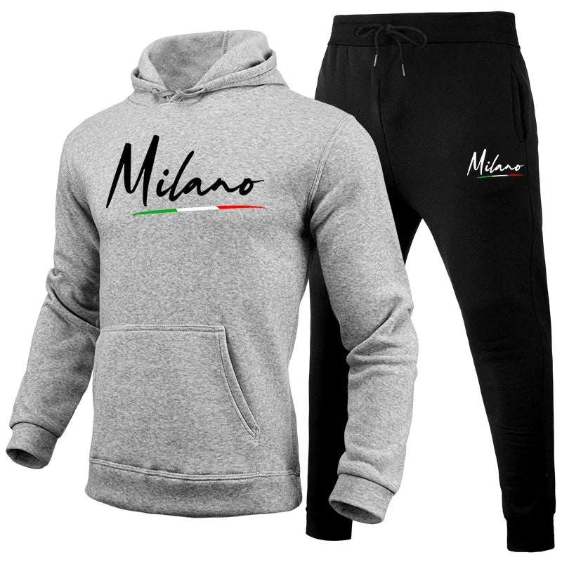 Mens Tracksuit Casual Print Sweatshirt Sweatpants 2 Pcs Set Sports Jogging Mens Clothing AutumnWinter Hoodies Sportswear Outfits