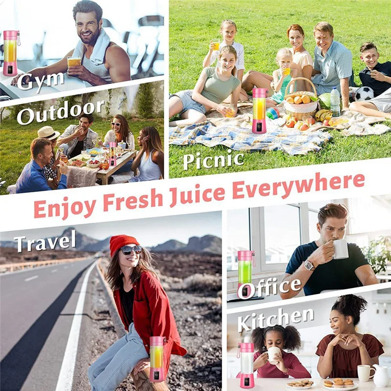 A78E-Portable Blender Mini Blender for Shakes and Smoothies Rechargeable USB 380Ml Traveling Fruit Juicer Cup with 6 Blades