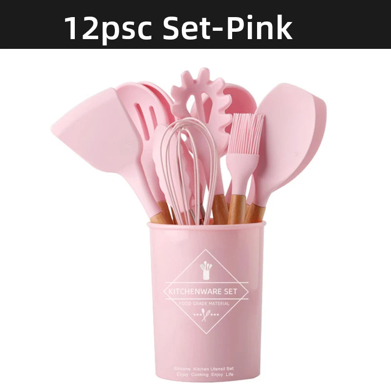 Cooking Tool Sets Non-toxic Cooking Baking Kitchen Tools Utensils Silicone Shovel Spoon Scraper Brush Spade Whisk Turner
