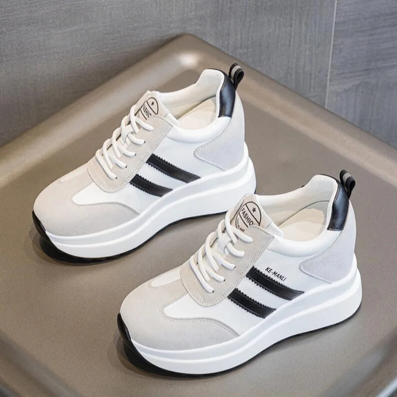 New 10CM Platform Wedge Sneakers Chunky Shoes Genuine Leather for Women Summer Shoes Spring Autumn Walking Sneakers Fashion