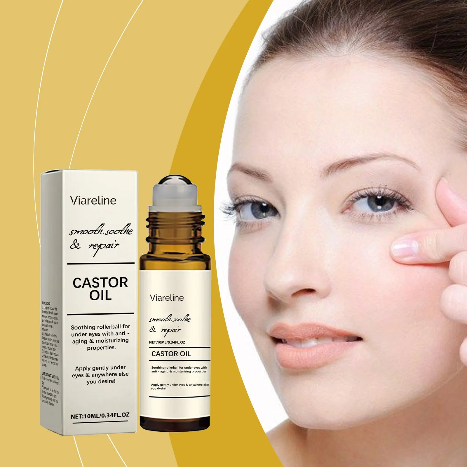 Castor Oil Eye Serum Anti-Wrinkle Remove Dark Circles Eye Bags Anti-Puffiness Lift Firm Ball Massage Moisturize Nourish Eye Care