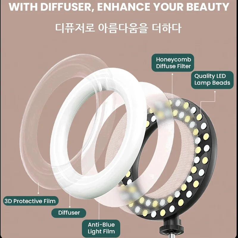 Photography RingLight LED 3 Modes Dimmable Selfie Ring Light With Tripod & Phone Stand For TikTok Video Live Makeup Fill Lamp
