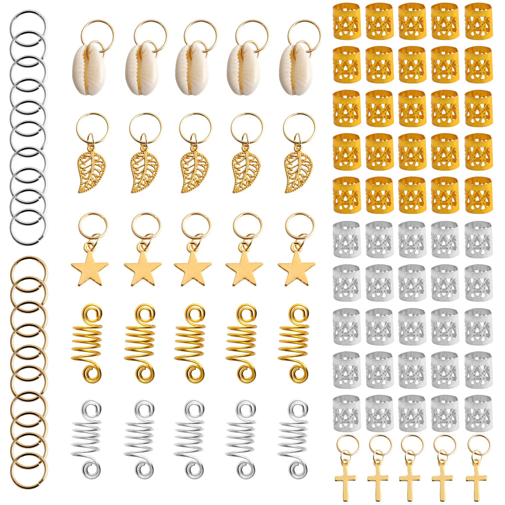 100pcs/set Alloy Braid Hair Ring Dreadlock Hair Ring Hippie Style Hair Accessories Loc Hair Jewelry for Braids for Girls