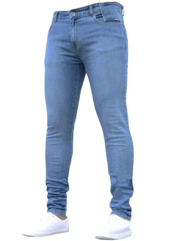 European and American New Style Tight and Personalized Popular Jeans 2024 Fashion Men's Elastic Solid Color Slim-fit Pants