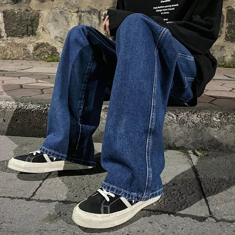 Men's Jeans Korean Version Student Casual Pants High Street Straight Loose Wide Leg Jeans Black Grey Blue Baggy Jeans