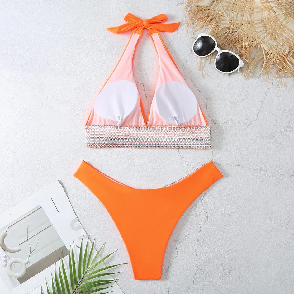 Sexy Bikini 2026 Women Swimsuit Female Swimwear Halter Thong biquini High Waist Bikinis Sets Brazilian Swimming for Bathing Suit
