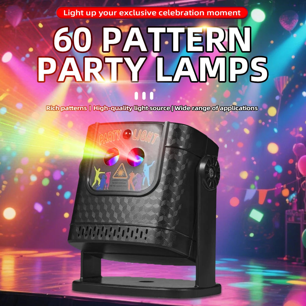 Mini 60  Patterns Projector Party Effect Lights DJ Disco Holiday Christmas Dance Bedroom Decoration Car Lamp Show Gift YR10