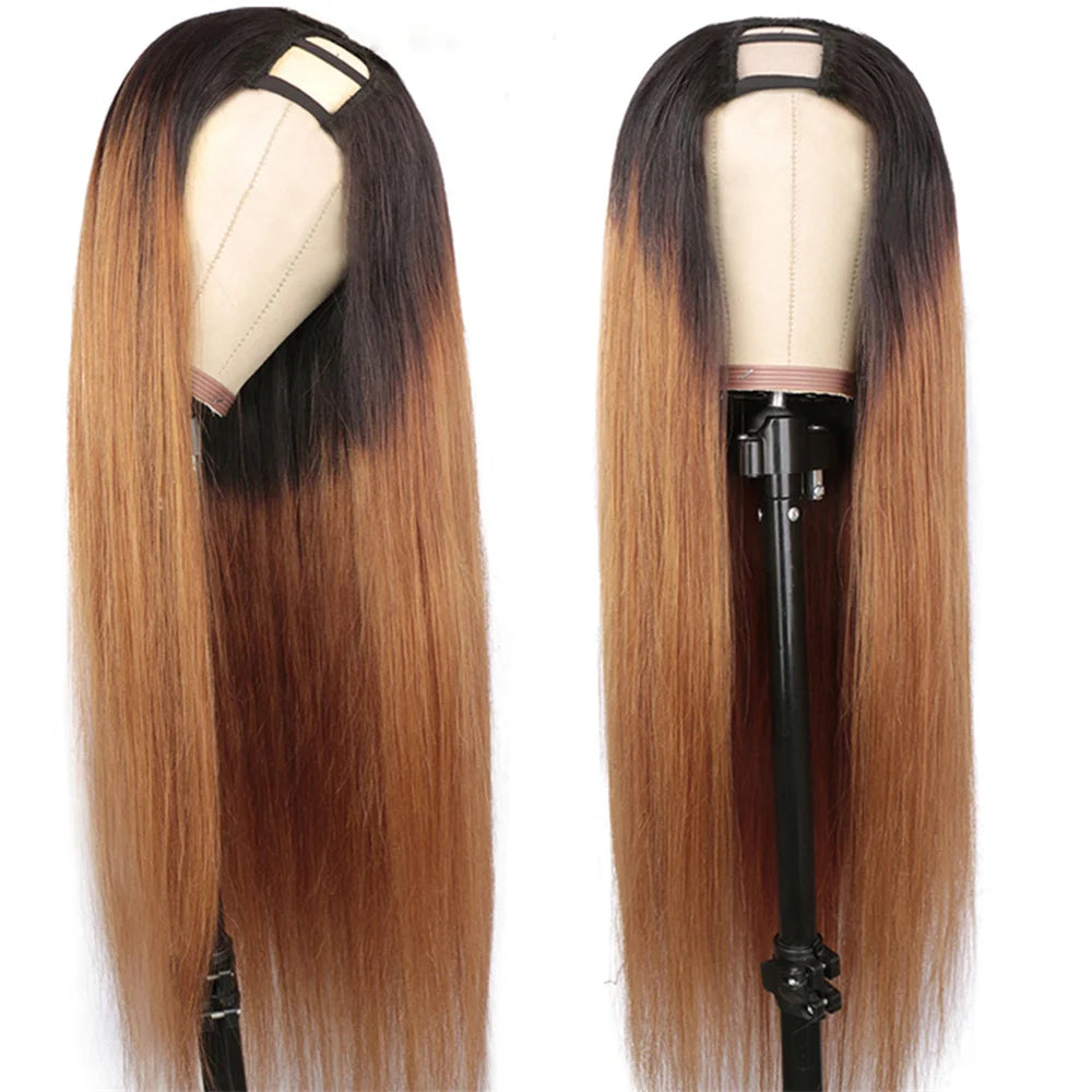 U Part Wig Human Hair Perruque Ombre Human Hair Wig 1b 30 2 Tone Brown Wig Brazilian Straight Ombre Blonde UPart Human Hair Wigs