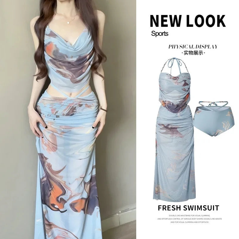 Bikini Swimsuit For Women 2025 New Three-Piece Set With Long Skirt Sexy Push-Up Underwire Beach Vacation Swimwear