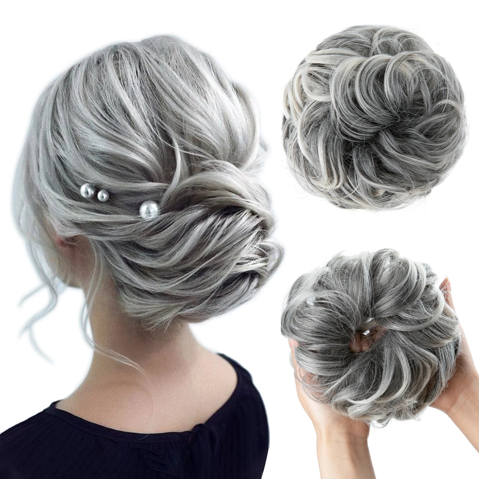 Synthetic Messy Updo Chignon Premium Big Curly Elastic Hair Scrunchies Hairpieces Donut Updo Blonde Brown Hair Pieces For Women