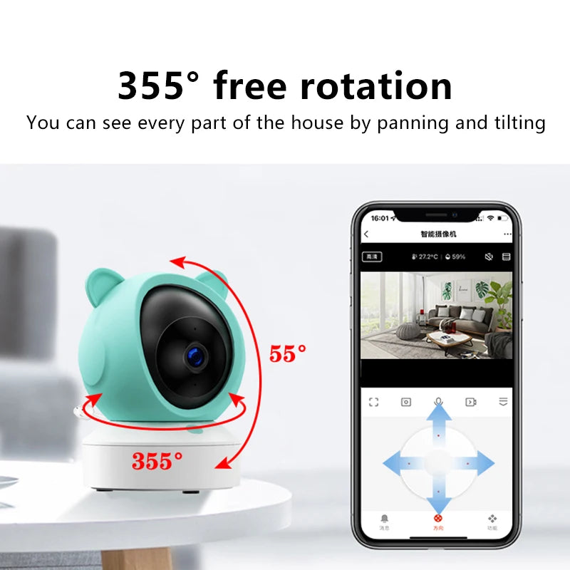 Baby Monitor 3MP Tuya Intelligent Gimbal 355 ° Pet Monitoring 2K Camera with Infrared Night Vision Cry Detection support WIFI