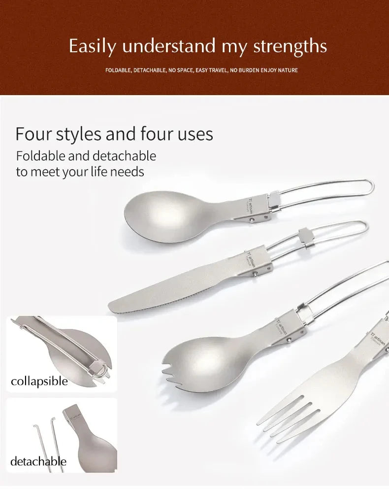 Tiartisan Titanium Foldable Cutlery Portable Outdoor Camping Tableware Hiking Folding Fork Spoon Knife