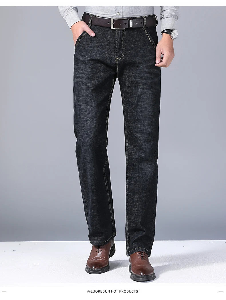 2026 Spring Autumn New Mens Black Blue Pants Pure Color Stretch Jeans Street Casual Slim Fit Trousers Male Wash Jeans for Men