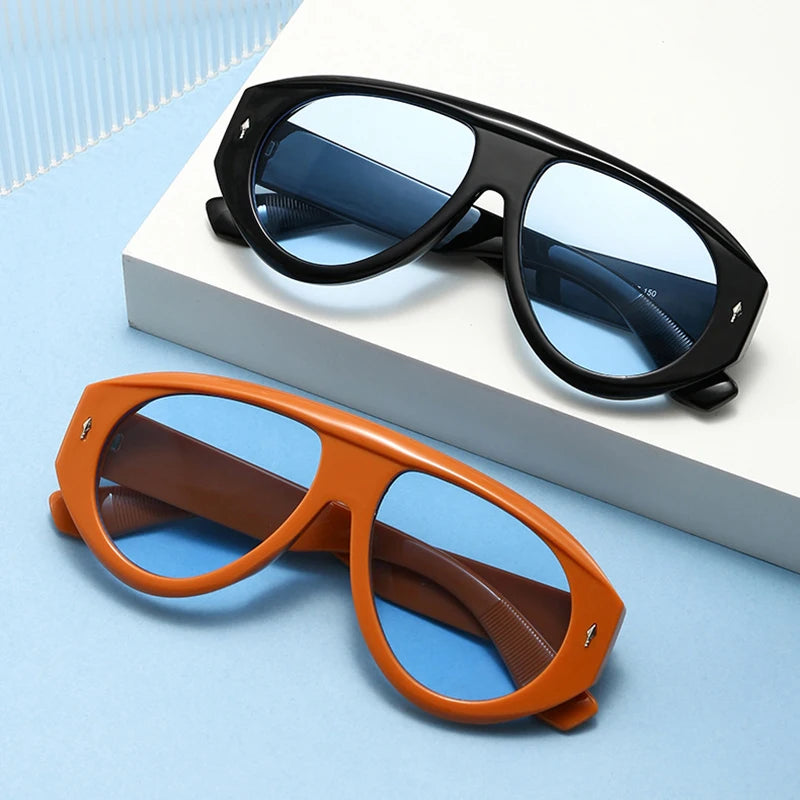 SO&EI Retro Pilot Women Sunglasses Fashion Blue Green Shades UV400 Men Rivets Punk Outdoor Sun Glasses