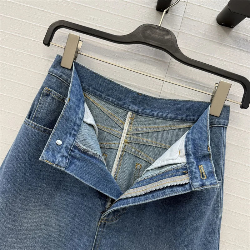 Women's jeans New high waisted slim fit straight leg pants for spring 2026 Retro pure cotton wide leg pants curved knife jeans